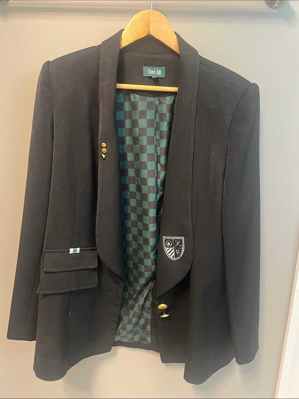 Fore All Black Womens Blazer with Checkerboard Lining